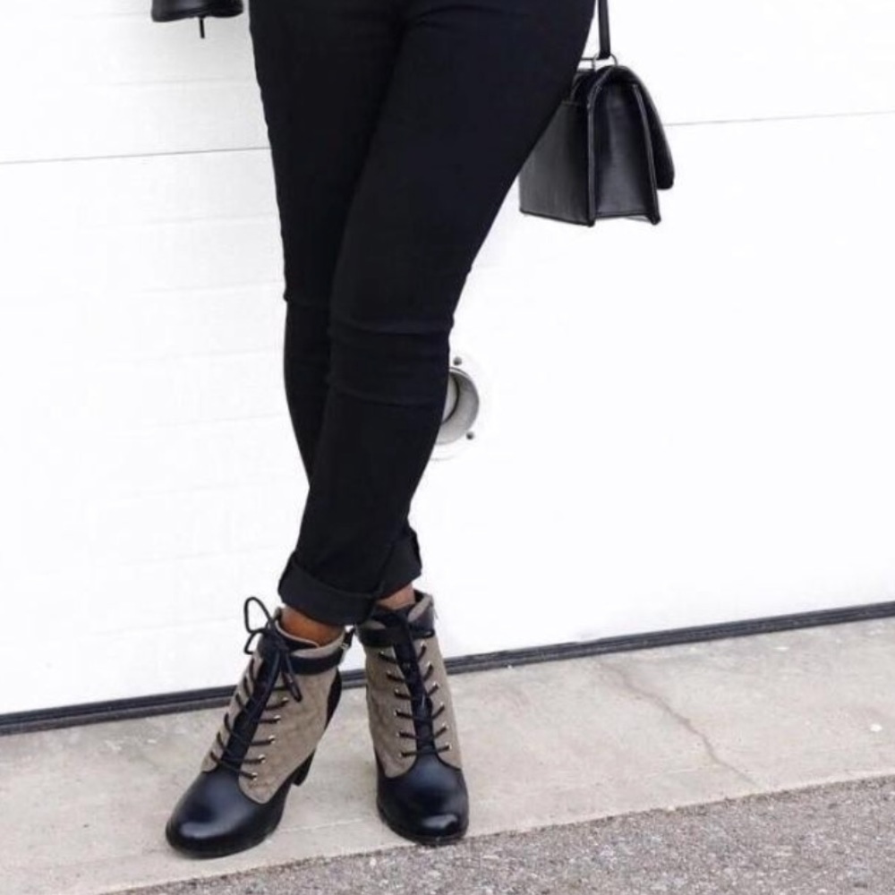 Quilted Lace Up Military High Heel Booties - Picture 3 of 3